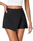 Rooscier Women's High Waisted Wrap Split Side Zipper Bodycon Mini Short Skort Skirt Black Medium