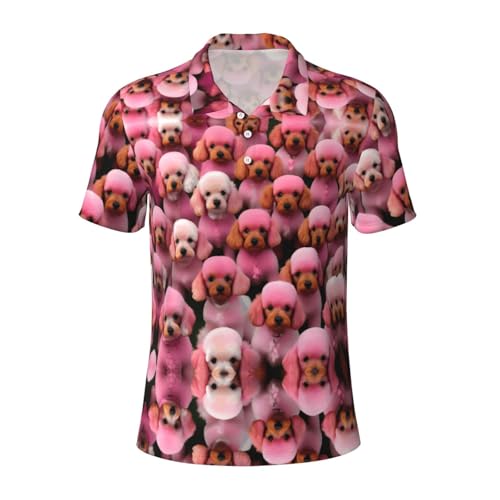 Polo homme imprimé caniches roses à manches courtes pour un look décontracté unique