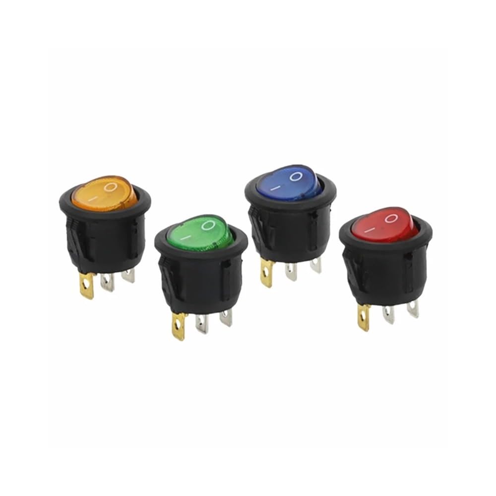 POWTAXBJGD 4Pcs KCD1 ON/Off Round Rocker Switch LED Illuminated Car Dashboard Van 12V(Yellow)