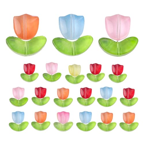 Perlas de Hojas de Vidrio, 20 piezas de Perlas de espaciador Amplios Tulipanes Cuentas Decorativas Coloridas translúcidas Rosas congeladas hechas a Mano para Pulsera