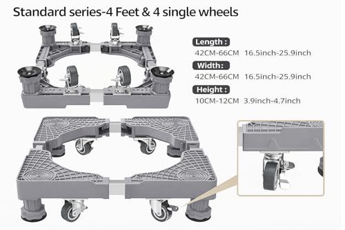 Image of DecorTwist Washing Machine Stand with Wheels | Adjustable Fridge Stand Double Door | Anti Vibration Trolley for 6kg 7kg 8kg Machines | Heavy Duty Movable Cooler Stand | Lockable Wheels
