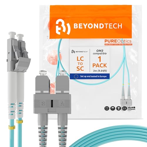 Image of BEYONDTECH 3m (9.84ft) LC to SC Fiber Patch Cable - UPC Multimode Duplex Fiber Optic Cable - 50 /125m core, Compatible with OM3 - 10G LSZH PUREOptics Series