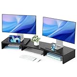 HUANUO Supporto Monitor Scrivania Doppio, Rialzo Monitor da Scrivania Regolabile con 2 slot, Supporto Monitor per 2 Monitor, Supporto Multiuso Scrivania per Computer, Laptop, PC, Nero