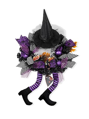wlflash Happy Halloween Wreath for Front Door Decoration with Skeleton Artificial Bone Orange Ornaments Maple Leaf for Party Decor (Halloween Purple) - image 1