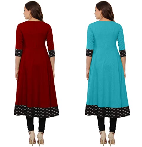 Image of NATEK Cotton Anarkali Printed Border Kurtis for Women Combo Pack of 2