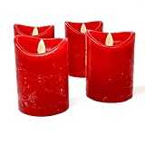 ToCi LED Kerzen Rot Ø 7,5 x 10 cm - 4er Set flammenlose Echtwachs-Kerzen - mit beweglicher Flamme und Timer - Adventskerzen Grablicher