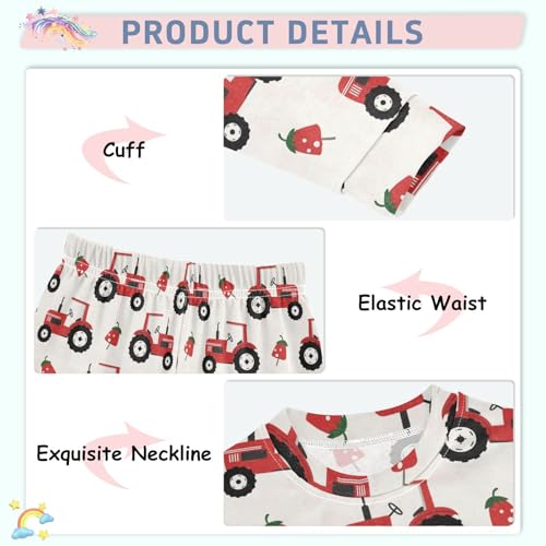 Pajama Sets Long Sleeve Red Tractors Strawberries Soft Comfy Sleepwear 2 Piece PJS 3-8T4