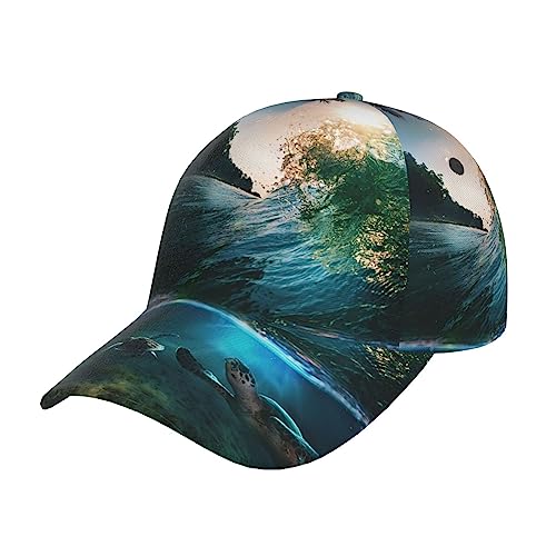 StOlmx Palm Trees and Sea Turtles Diving Underwater Baseball Cap Adjustable Twill Bulk with Ponytail Hole Classic Dad Hat for Men Women Black