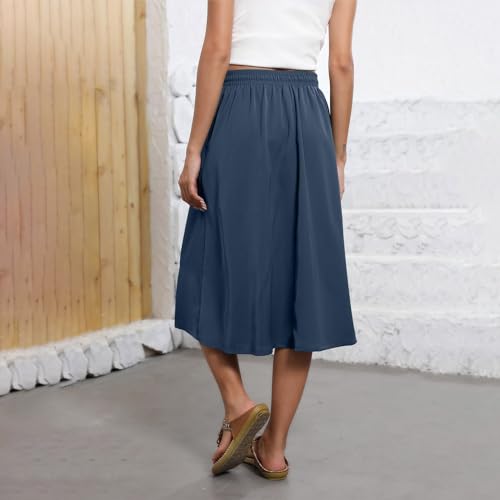 Women's Skirts Below Knee Cute Floral Print Midi Length Skirt 2025 Trendy Casual Summer Clothes Beach Vacation Outfits2