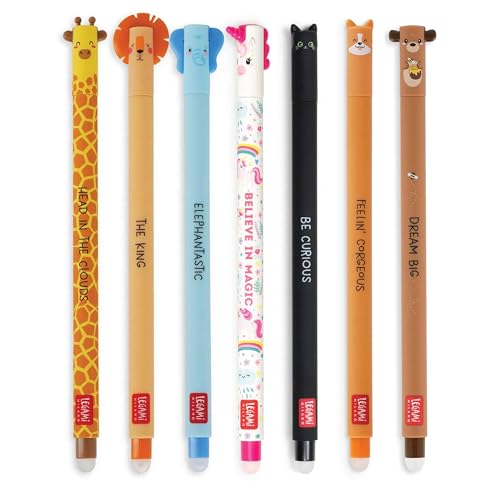 Legami - Juego de 7 bolígrafos de gel borrables, bonitos bolígrafos Kawaii (bonito)