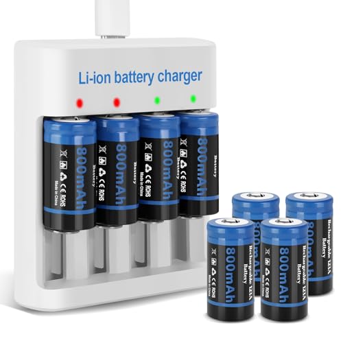 TEMIBATT CR123A Rechargeable Batteries 8 Pack with Charger, 3.7V 800mAh CR 123A CR17345 Lithium...
