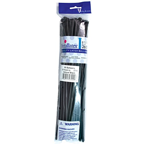 Betallatex Solid 260B Nozzles Up Balloons - Deluxe Black (50/Pack)
