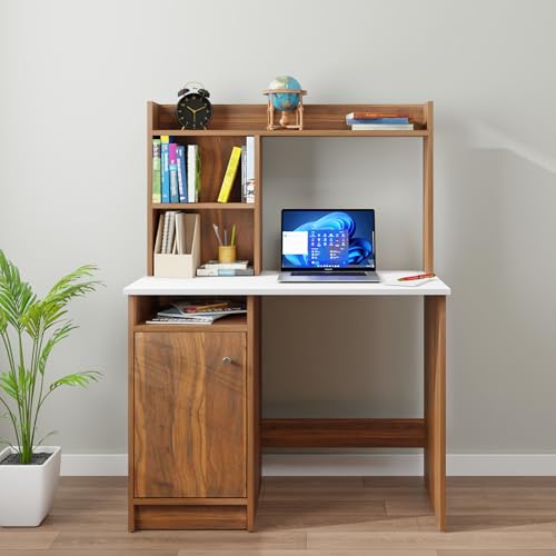 Image of NuSpace | Study Table with Storage,Top Extension and Open Storage - Office Desk Computer Table for Laptop,PC Engineering Wood Working,Drawing,Office Table for Home (Walnut with White-L100xB45xH75 cm)
