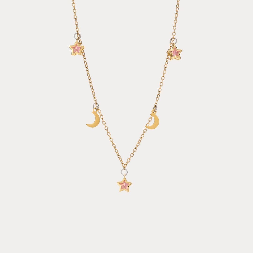 ZUDO Crystal Moon and Stars Dangling Choker Necklace – 18K Gold Plated Stainless Steel Celestial Jewelry for Women, Elegant Daily Wear Accessory - Image 2
