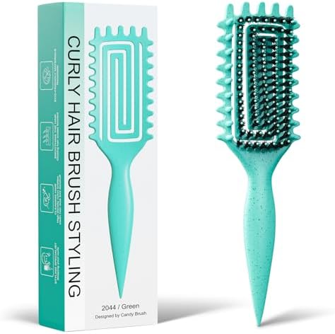 Curly Hair Brush, Curl Defining Brush with Soft Boar Bristles Detangling Tangled Glides, Wide-Teeth Design Effortlessly Shaping & Defining Curls, Curling Definer for Wet & Dry Hair (Green)