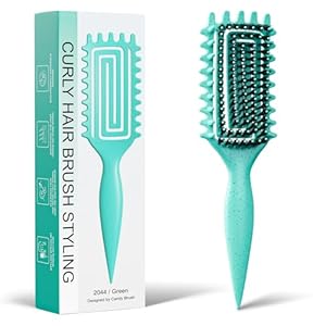 Curly Hair Brush, Curl Defining Brush with Soft Boar Bristles Detangling Tangled Glides, Wide-Teeth Design Effortlessly Shaping & Defining Curls, Curling Definer for Wet & Dry Hair (Green)