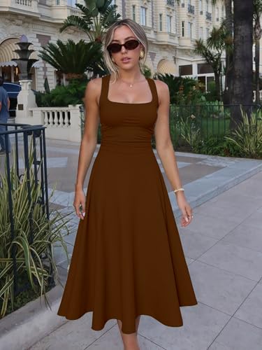 Image of Kaximil Women's Square Neck Corset A Line Maxi Dress Ruffle Ruched Waist Flowy Long Dresses