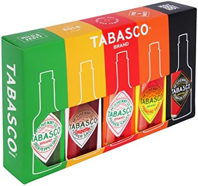 TABASCO® Zestaw prezentowy: 5 szklanych butelek z ostrym sosem chili (5 x 60 ml) w 100% naturalny dla miłośników ostrości i ostrości