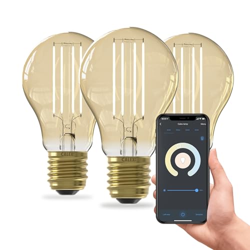 CALEX Lampadina LED Smart, E27, A60, Filamento Oro, luce calda, Dimmerabile, controllo app Wi-Fi & vocale, Confezione da 3