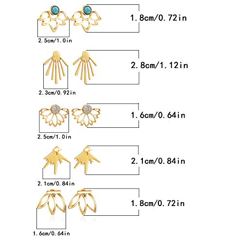18 Pairs Multiple Dainty Lotus Flower Ear Jacket Earrings-Minimalism Cz Bar Turquoise Studs-White Rose Gold Plated Statement Chic Fashion Stud Earring Set New Year Christmas Gift For Teens Girl Women #TOP3