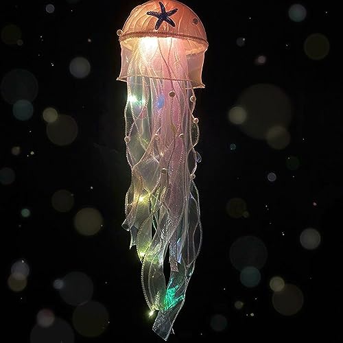 Image of Jellyfish Lamp Led Lantern Decorations for Nursery Birthday Gift | Ocean Theme Decor | Pink Hanging Jelly Fish Light for Bedroom Little Mermaid Birthday Party Baby Shower