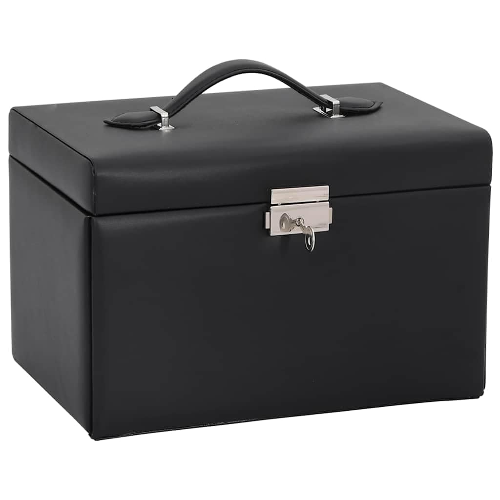 vidaXL Schmuckkästchen 3-Schichten mit Spiegel Abschließbar Schwarz, Schmuckkasten, Schmuckkoffer, Schmucktruhe, Schmuckbox, Schmuckorganizer