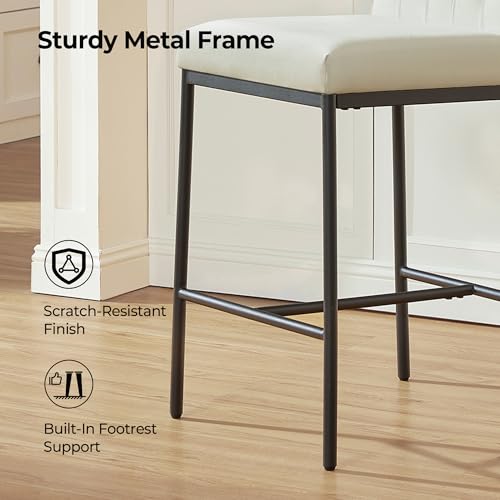Image of CHITA Modern Bar Stools with Tufted Back Set of 2, 26 inch Counter Height Bar Stool with Metal Legs for Kitchen Island & Dining Room, Ivory Fabric, Black Frame