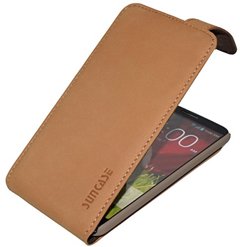 Suncase Flip-Style Ledertasche/LG G2 / Tasche *ECHT Leder* Handytasche Hülle Etui Hülle in antik-Camel