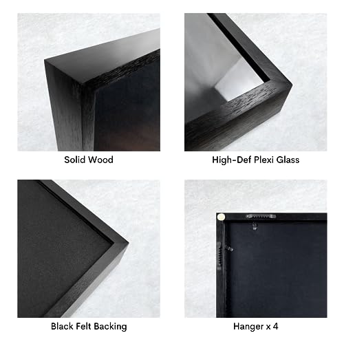 Premium Solid Wood Display Case, 22\" x 28\", Plexiglass Front, Linen Background, Black Finish