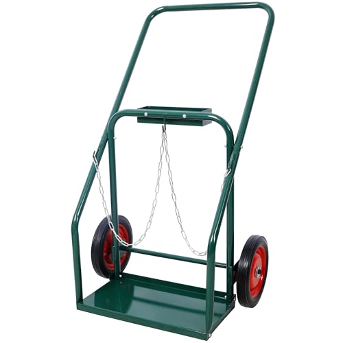 Image of Heavy Duty Gas Cylinder Cart, 440lbs Capacity Welding Tank Dolly, Dual Oxygen Cylinder Hand Truck with 10-Inch Solid Rubber Wheels & Steel Frame, Safety Chain Included