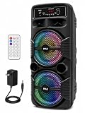 Portable Bluetooth PA Speaker System - 600W Rechargeable Outdoor Bluetooth Speaker Portable PA System w/Dual 8” Subwoofer 1” Tweeter, Microphone in, Party Lights, USB, Radio, Remote - Pyle PPHP2835B