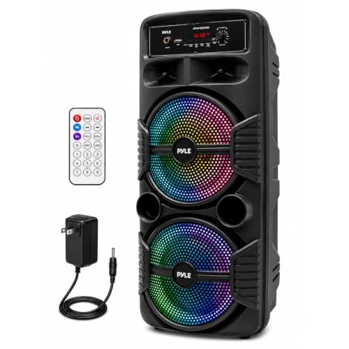 Portable Bluetooth PA Speaker System - 600W Rechargeable Outdoor Bluetooth Speaker Portable PA System w/Dual 8” Subwoofer 1” Tweeter, Microphone in, Party Lights, USB, Radio, Remote - Pyle PPHP2835B