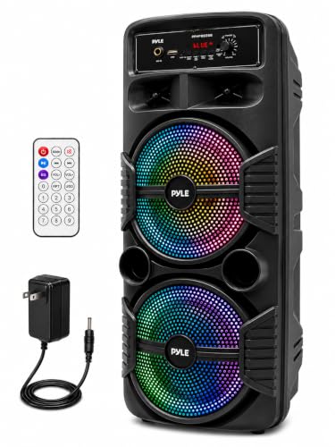 Image of Portable Bluetooth PA Speaker System - 600W Rechargeable Outdoor Bluetooth Speaker Portable PA System w /Dual 8 inch Subwoofer 1 inch Tweeter, Microphone in, Party Lights, USB, Radio, Remote - Pyle PPHP2835B
