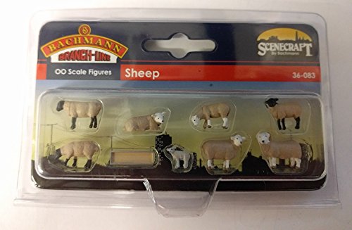 Bachmann OO Gauge Sheep Pre-Painted Plastic Animal Figurine, 9 Count, Multi-colored