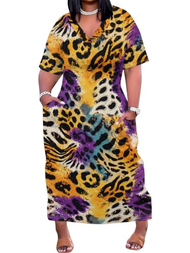 Image of PinkPatty Women's Plus Size Short Sleeve Maxi Dress Casual Loose V Neck Long Dress with Pockets