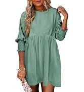 Dokotoo Womens Summer Spring Dresses Casual Tunic Dress Short Sleeve Crew Neck Flowy Swing Mini D...