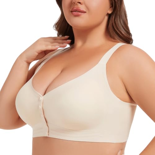 Front Closure Bras for Women No Underwire Plus Size Full Coverage Bra Back Fat Smoothing Racerback Bra