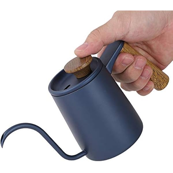 Кофейник 350 Ml модный синий чайник из нержавеющей стали с носиком для подачи воды деревянной ручкой для любителей кофе BLUE