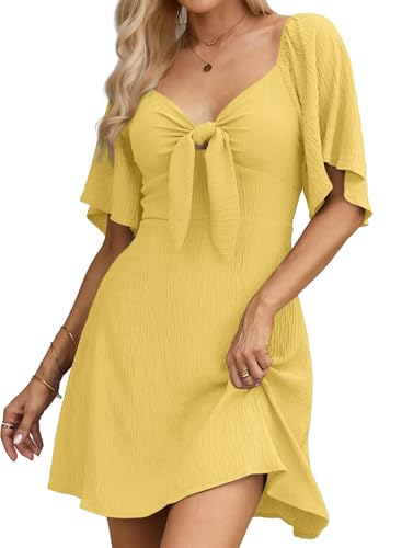 Image of Dokotoo Womens Dresses 2026 Spring Summer Deep V Neck Elegant Cocktail Bow tie Mini Dress S-XL