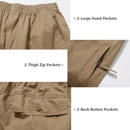 Men's Lightweight Casual Cargo Pants Cotton Elastic Waist with Drawstring Wild Cargo Hiking Pants3