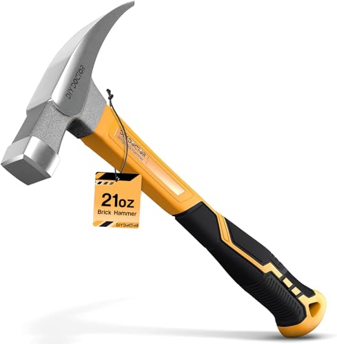 DIY Doctor Marteau de maçonnerie 21oz (600g) – Tête en acier forgé avec manche en fibre de verre et prise en main antidérapante TPR