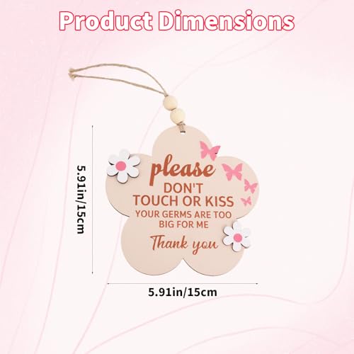 Please Do Not Touch or Kiss Baby Sign, Wooden Don’t Touch Baby Sign for Car Seat Stroller Tag No Touching Signage for Newborn(Butterfly & Flower)