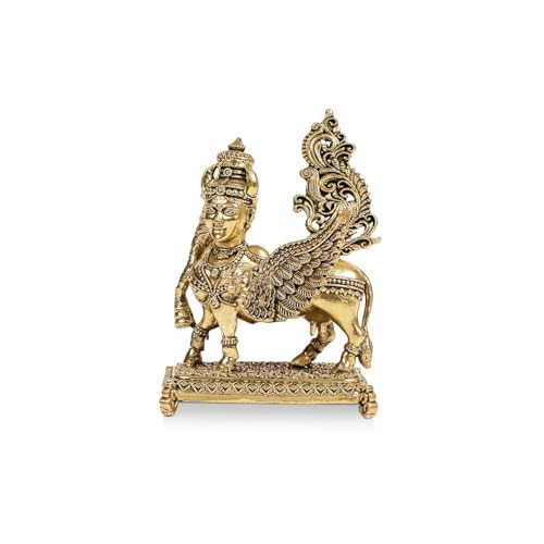 Image of Brass Kamdhenu Cow and Calf Idol for Home Temple & Pooja Room | Handmade Pure Brass Statue with Antique Finish | Spiritual Cow Murti for Puja Room, Vastu & Positive Energy