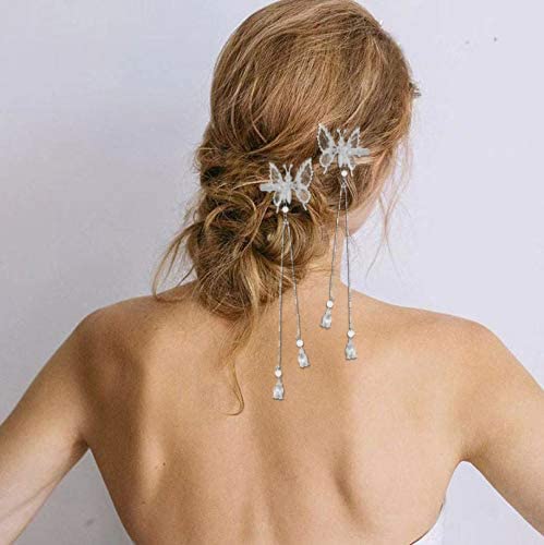 Bartosi Silver Butterfly Hair Pins Butterfly Hair Clips Tassel Hair Barrettes Metal Butterfly Hairpins Bride Wedding Head Pieces Hair Accessories For Women Girls (Pack Of 2) #TOP4
