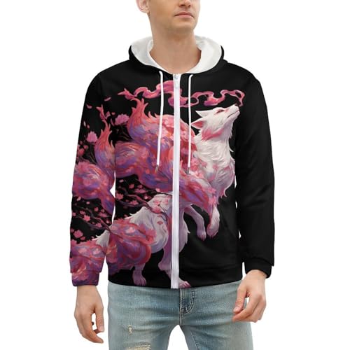 Japanese Prints Fall Men's Long Sleeve Zip Up Hoodies Drawstring Hooded Cardigan2