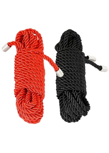 2Pcs Black Red Soft Cotton Silk Rope, 17 Feet 6 mm Soft Rope Durable Multipurpose Long Satin Braided Twisted Rope