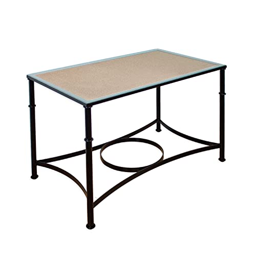 El Herrero Mesa de Forja para Salon, Comedor, Cocina, Mesa de Centro, Jardin | 120x70 Regulable a Doble Altura. Ideal para Ropa Camilla (Black, con Aro + Tablero + Cristal 8mm)