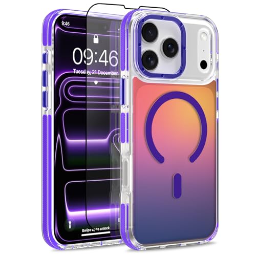 Image of Magnetic Case for iPhone 17 Pro Max [Compatible with Magsafe] [Cute Fashion Fluorescent Design] [1 Screen Protector] Slim Translucent Matte Case for iPhone 17 Pro Max 6.9 inch 2025, Purple