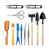12 Piece Set-Meeting Different Needs: Our gardening tool set contains a garden rake, gardening shovel, garden trowel, two different shaped plant tweezers, 1pcs garden shears, 2pcs gardening shears, dustpan brush, spatula, hole punch, and transplant g...