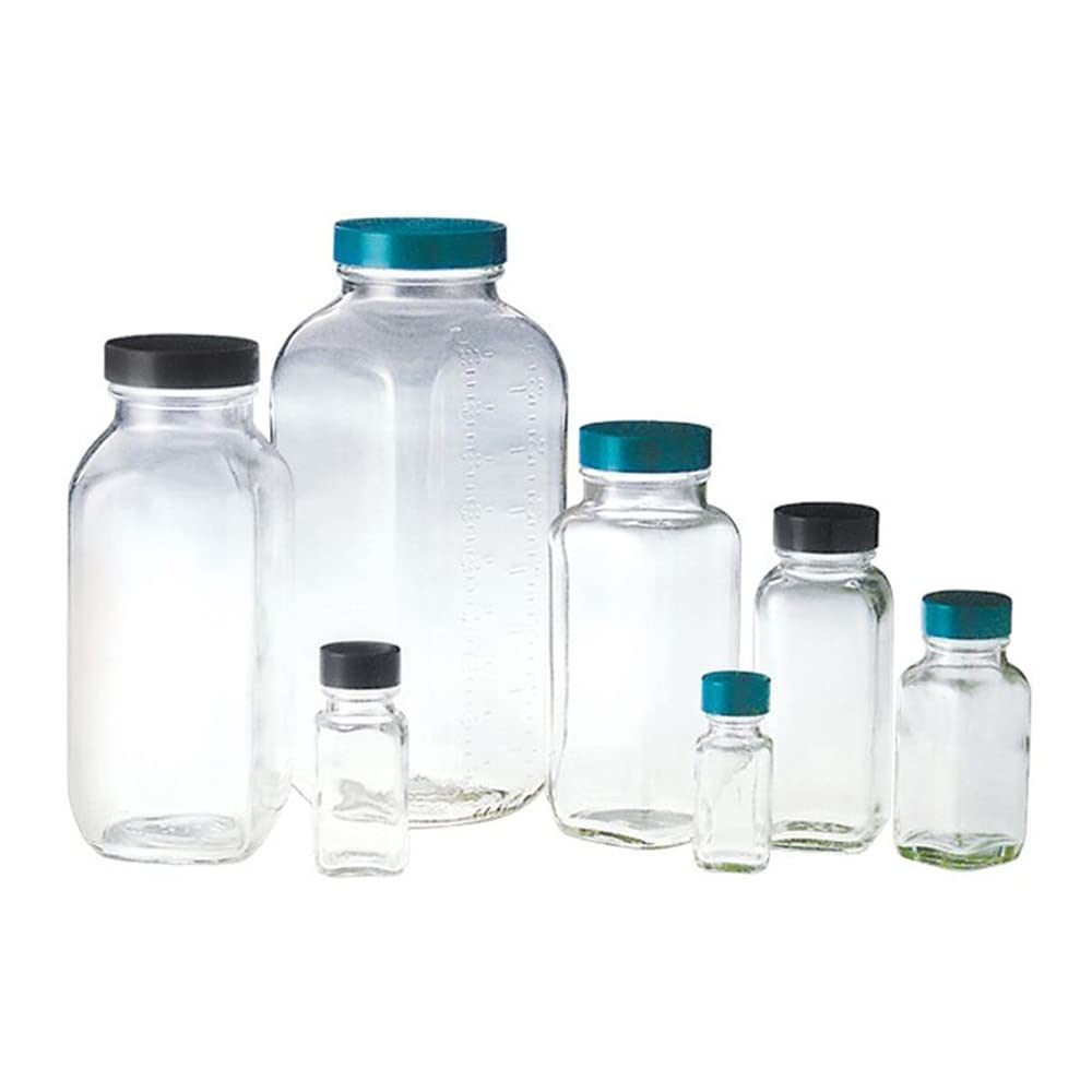 Qorpak GLC-06379 French Square Bottle with 48-400 Polypropylene Cap and PTFE Disc, 16 oz, Clear (Pack of 40)